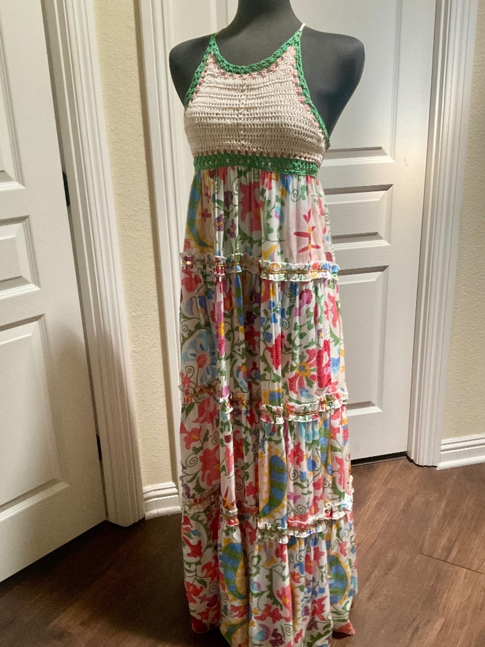 Miss June Crochet Halter Maxi Dress SzSm